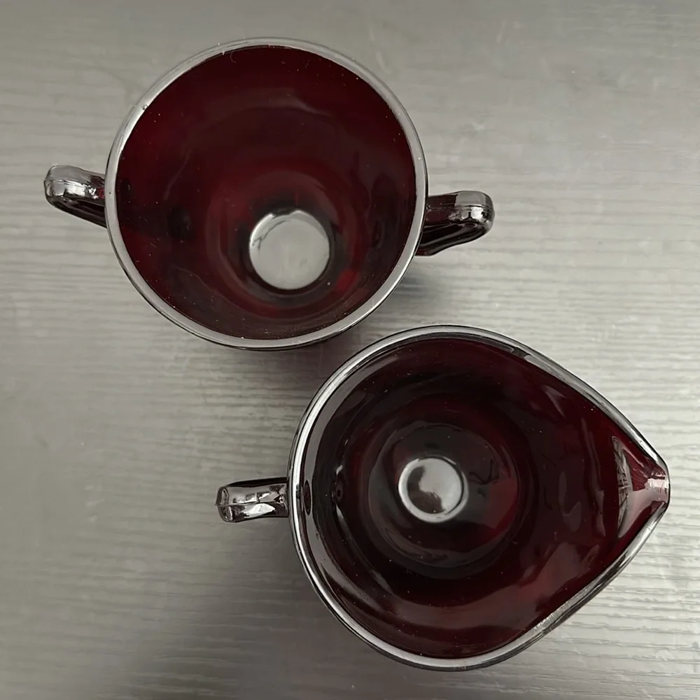 Anchor Hocking Royal Ruby Vintage Cream & Open Sugar Set